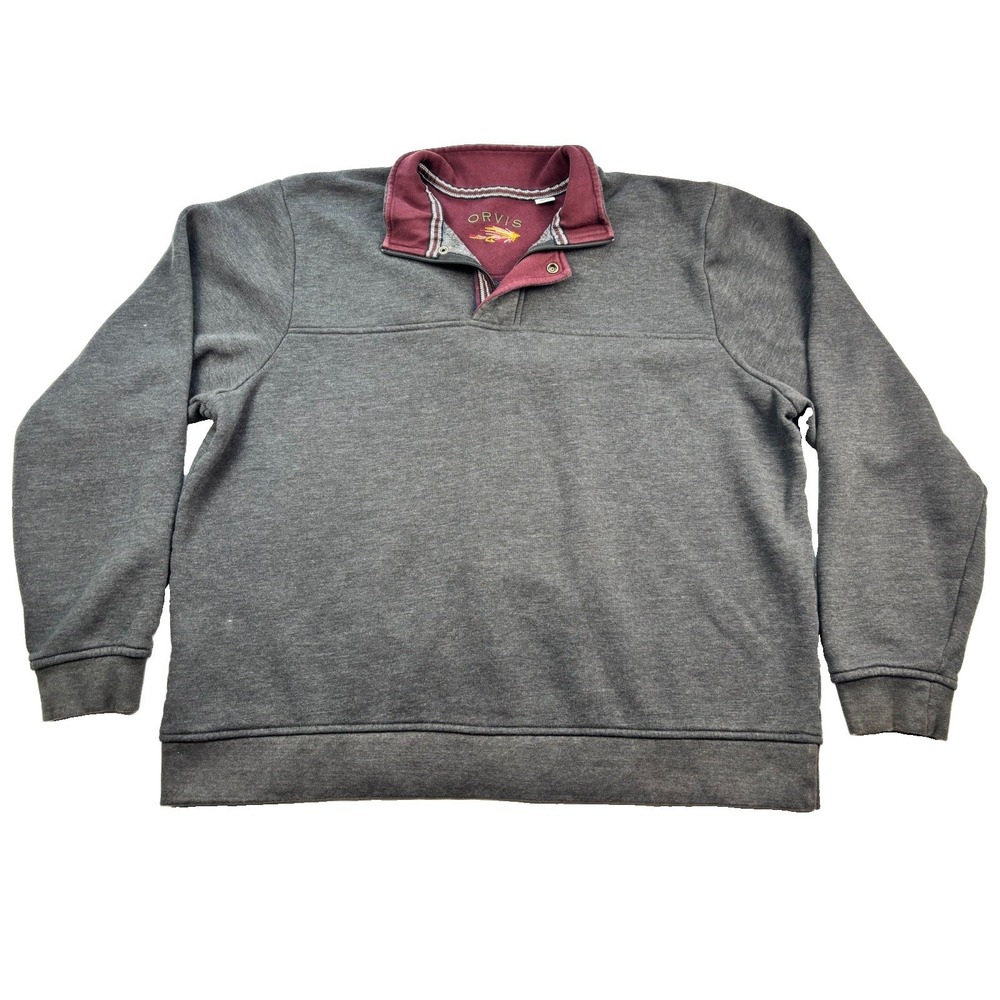 Orvis Mens XXL Quarter Zip T Snap Sweatshirt Charcoal Gray Fleece Pullover READ